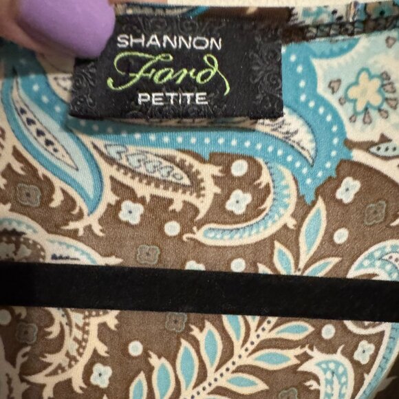 SHANNON FORD  CHOCOLATE/BLUE PRINT TOP w/SPARKLE    MEDIUM/PETITE - Picture 5 of 5